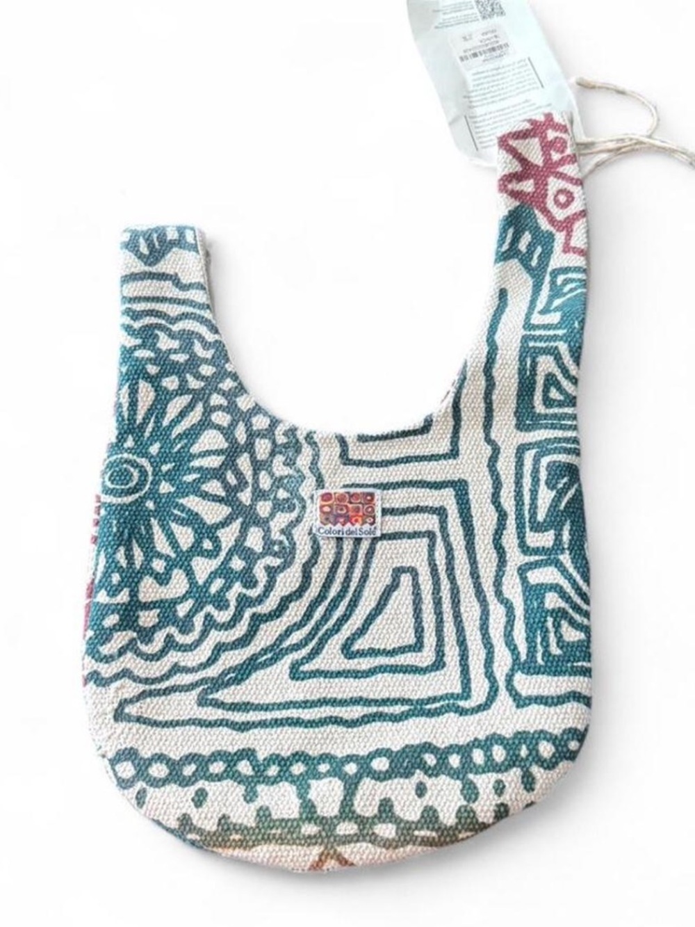 Patterned Teal & White Boho Crossbody Bag